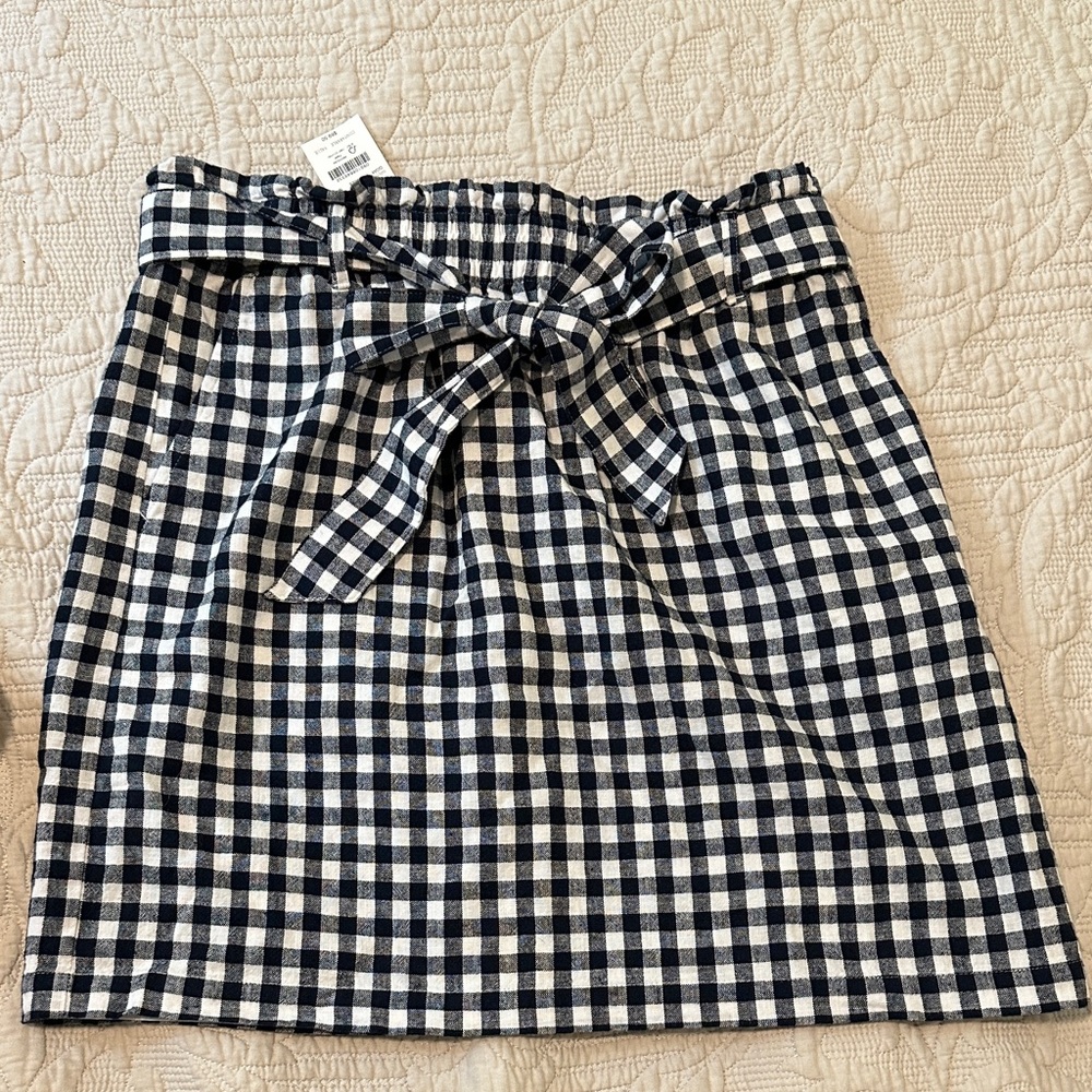 NWT J. Crew Black and White Gingham Tie-Waist Mini Skirt size M
